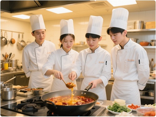 学员亲手炒制麻辣香辣火锅料
