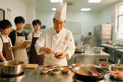 老师向学员们展示特色火锅秘制底料的调配过程