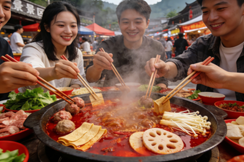地摊火锅近照全景