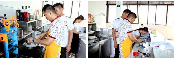 煌旗小吃培训学员练习双皮奶的做法