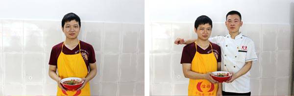 刘先生和塘厦煌旗牛肉面培训老师合影